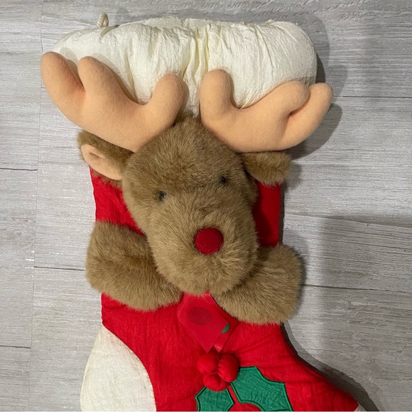 Vintage Reindeer Plush Christmas Stocking 3D Nylon Parachute - Picture 2 of 7